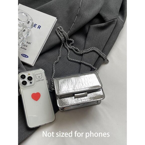 Mini Silver Evening Purse Crossbody Bag for Nightclub Parties Glam - Picture 2 of 8